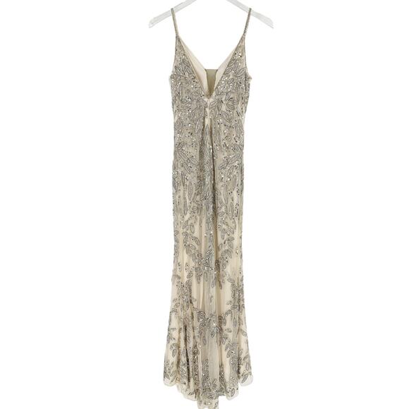 MAC DUGGAL Dress Size 2 Evening Gown Sequin NEW Silver Cream Beaded Leaf - Picture 7 of 9